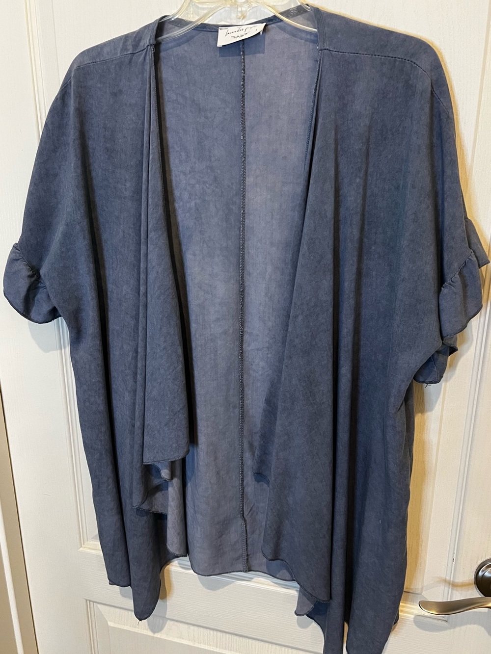 lavender field Open-Front Draped Cape in Slate Blue